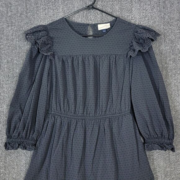 Universal Thread Dress Womens Large Black Eyelet Flared 3/4 Sleeve Knee Length - Picture 2 of 12